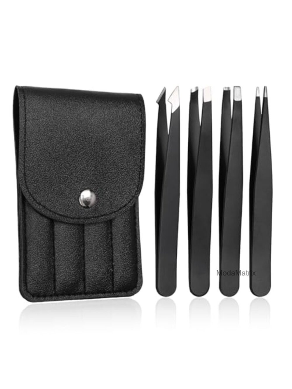 4-Piece Precision Tweezer Set with Leather Case - Professional Lash, Eyebrow &